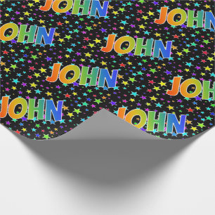 Papel De Presente Primeiro Nome Arco-íris "JOHN" + Estrelas