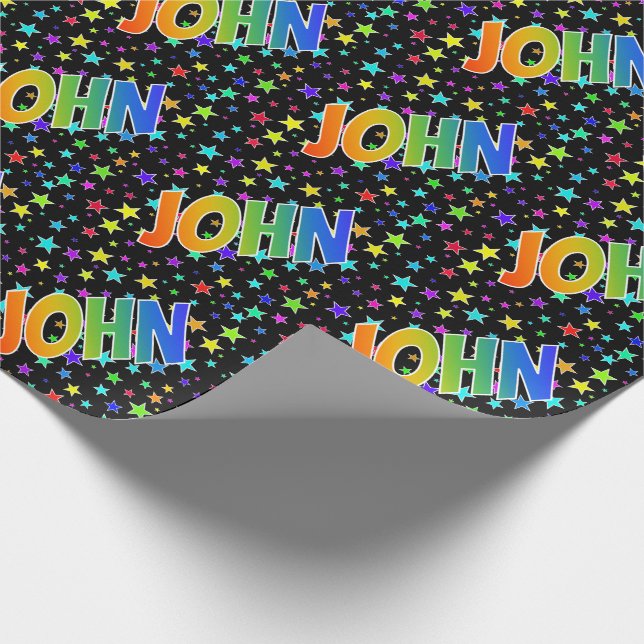 Papel De Presente Primeiro Nome Arco-íris "JOHN" + Estrelas (Ponta)