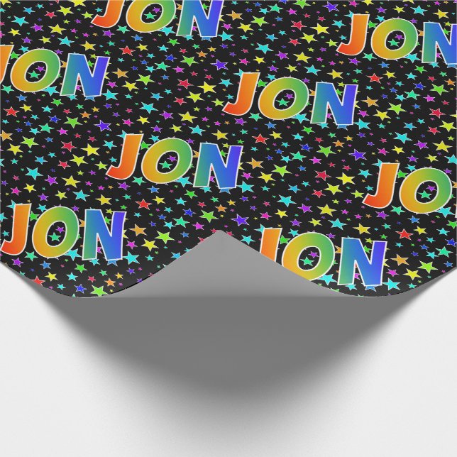 Papel De Presente Primeiro Nome Arco-íris "JON" + Estrelas (Ponta)