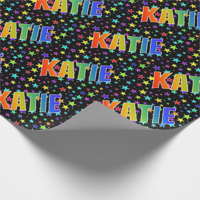 Papel De Presente Primeiro Nome Arco-íris "KATIE" + Estrelas (Ponta)