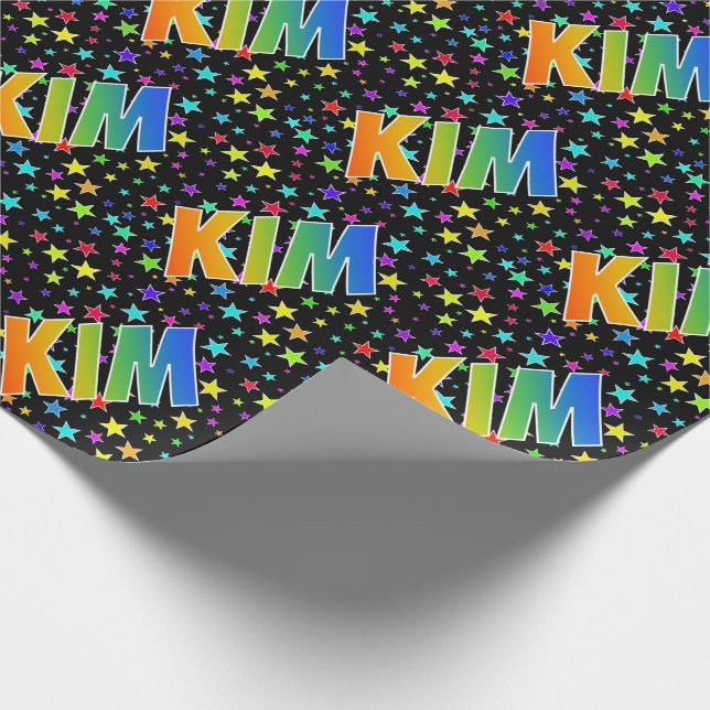 Papel De Presente Primeiro Nome Arco-íris "KIM" + Estrelas (Ponta)