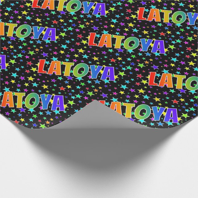 Papel De Presente Primeiro Nome Arco-íris "LATOYA" + Estrelas (Ponta)