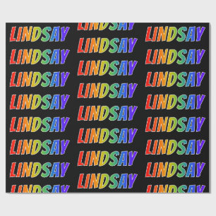 Papel De Presente Primeiro Nome Arco-íris "LINDSAY"; Divertido & Col