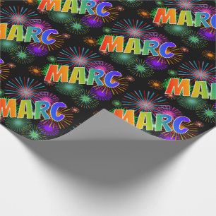 Papel De Presente Primeiro Nome Arco-íris "MARC" + Fogos de Artifíci