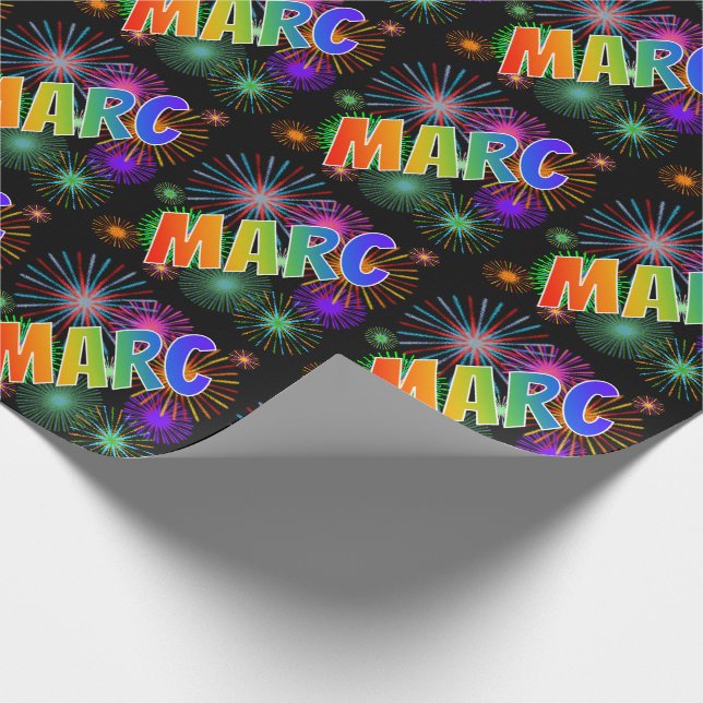 Papel De Presente Primeiro Nome Arco-íris "MARC" + Fogos de Artifíci (Ponta)