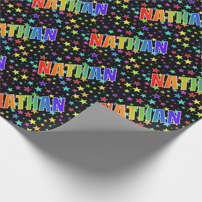 Papel De Presente Primeiro Nome Arco-íris "NATHAN" + Estrelas (Ponta)