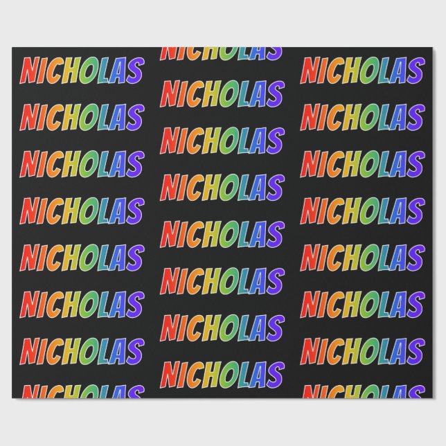 Papel De Presente Primeiro nome Arco-íris "NICHOLAS"; Divertido e Co (Aberto)