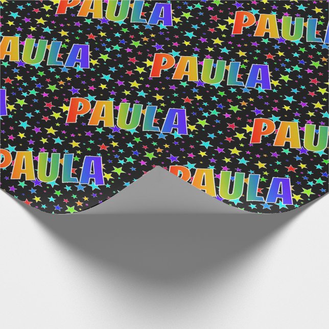 Papel De Presente Primeiro Nome Arco-íris "PAULA" + Estrelas (Ponta)
