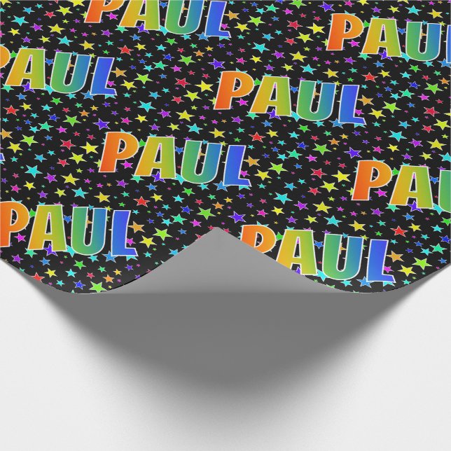 Papel De Presente Primeiro Nome Arco-íris "PAULO" + Estrelas (Ponta)