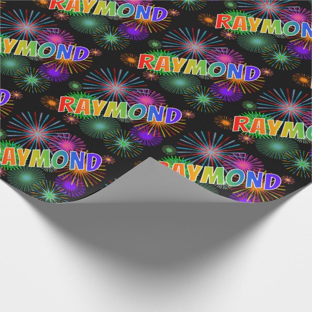 Papel De Presente Primeiro Nome Arco-íris "RAYMOND" + Fogos de Artif (Ponta)