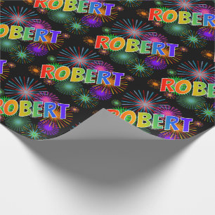 Papel De Presente Primeiro Nome Arco-íris "ROBERT" + Fogos de Artifí