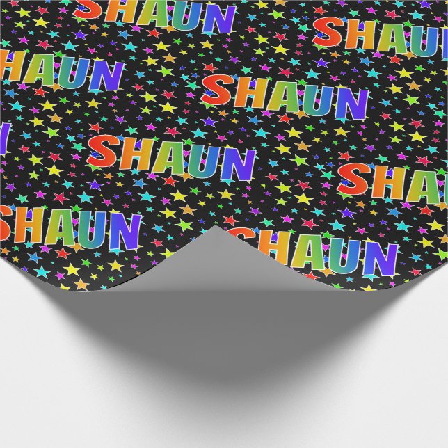 Papel De Presente Primeiro Nome Arco-íris "SHAUN" + Estrelas (Ponta)