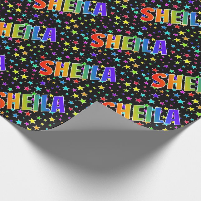 Papel De Presente Primeiro Nome Arco-íris "SHEILA" + Estrelas (Ponta)