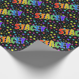 Papel De Presente Primeiro Nome Arco-íris "STACEY" + Estrelas
