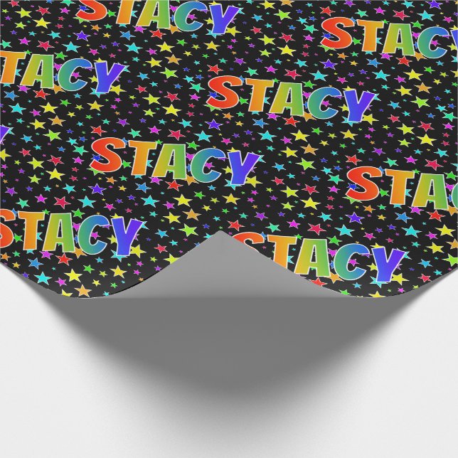 Papel De Presente Primeiro Nome Arco-íris "STACY" + Estrelas (Ponta)
