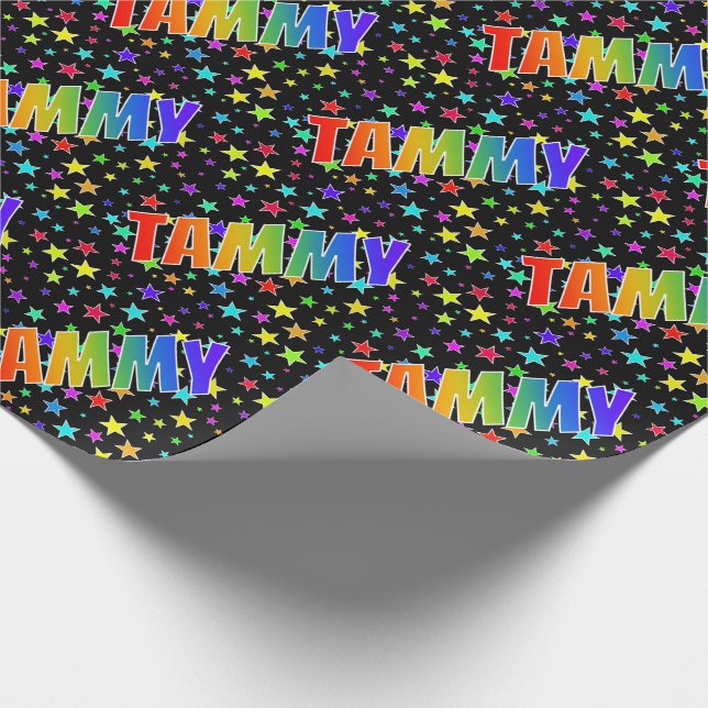 Papel De Presente Primeiro Nome Arco-íris "TAMMY" + Estrelas (Ponta)