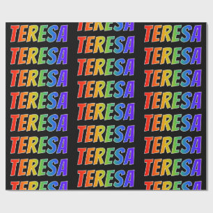 Papel De Presente Primeiro Nome Arco-íris "TERESA"; Divertido e Colo