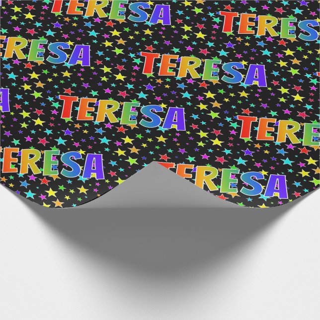 Papel De Presente Primeiro Nome Arco-íris "TERESA" + Estrelas (Ponta)