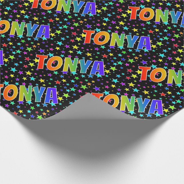 Papel De Presente Primeiro Nome Arco-íris "TONYA" + Estrelas (Ponta)