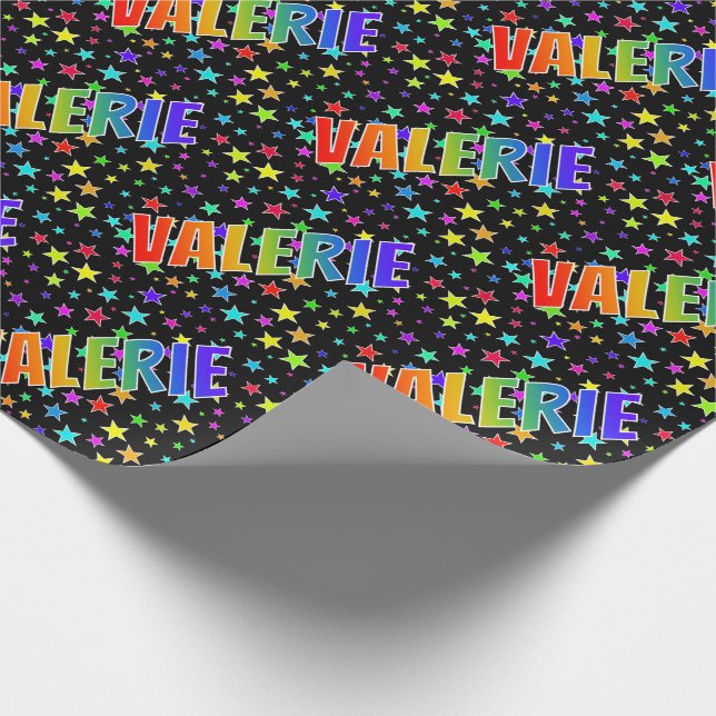 Papel De Presente Primeiro Nome Arco-íris "VALERIE" + Estrelas (Ponta)