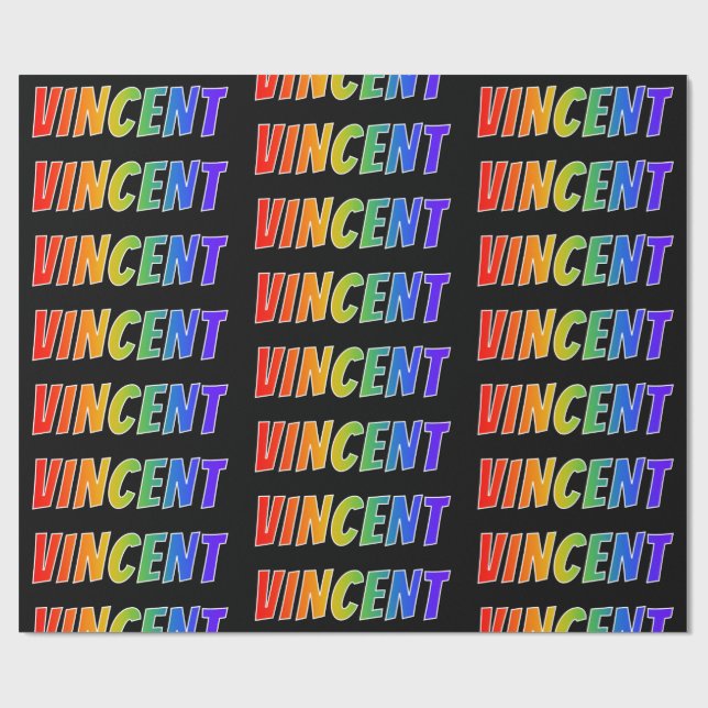 Papel De Presente Primeiro Nome Arco-íris "VINCENT"; Divertido e Col (Aberto)