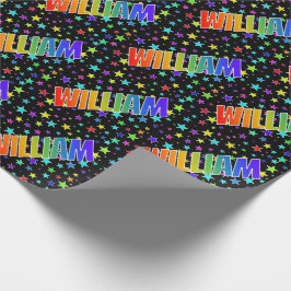 Papel De Presente Primeiro Nome Arco-íris "WILLIAM" + Estrelas