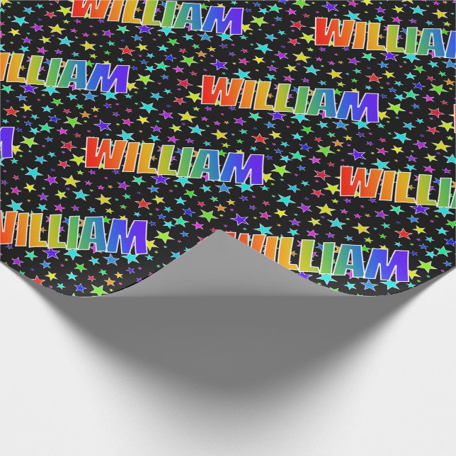 Papel De Presente Primeiro Nome Arco-íris "WILLIAM" + Estrelas (Ponta)