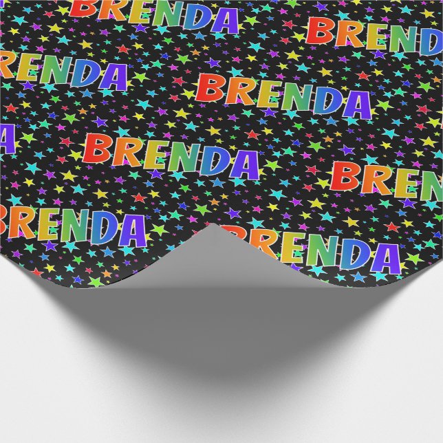 Papel De Presente Primeiro Nome "BRENDA" + Estrelas Arco-íris (Ponta)