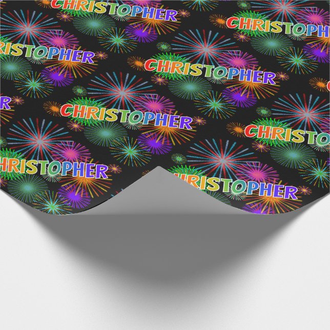 Papel De Presente Primeiro nome "CHRISTOPHER" em Arco-íris + Fogos d (Ponta)