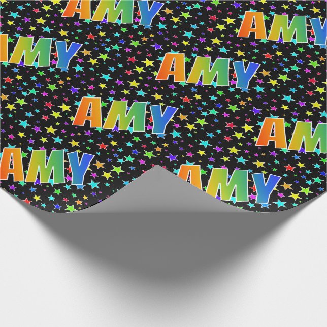 Papel De Presente Primeiro nome do arco-íris "AMY" + estrelas (Ponta)