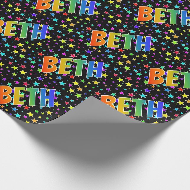 Papel De Presente Primeiro nome do arco-íris "BETH" + estrelas (Ponta)