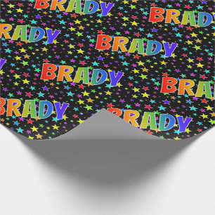 Papel De Presente Primeiro nome do arco-íris "BRADY" + estrelas
