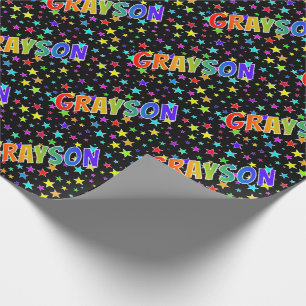 Papel De Presente Primeiro nome do arco-íris "GRAYSON" + estrelas