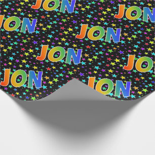 Papel De Presente Primeiro nome do arco-íris "JON" + estrelas