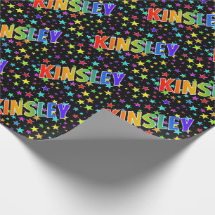 Papel De Presente Primeiro nome do arco-íris "KINSLEY" + estrelas