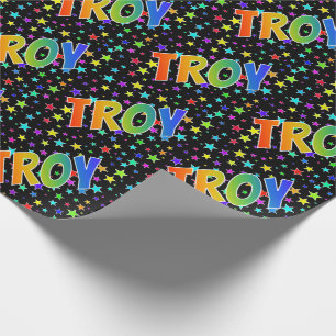 Papel De Presente Primeiro nome do arco-íris "TROY" + estrelas