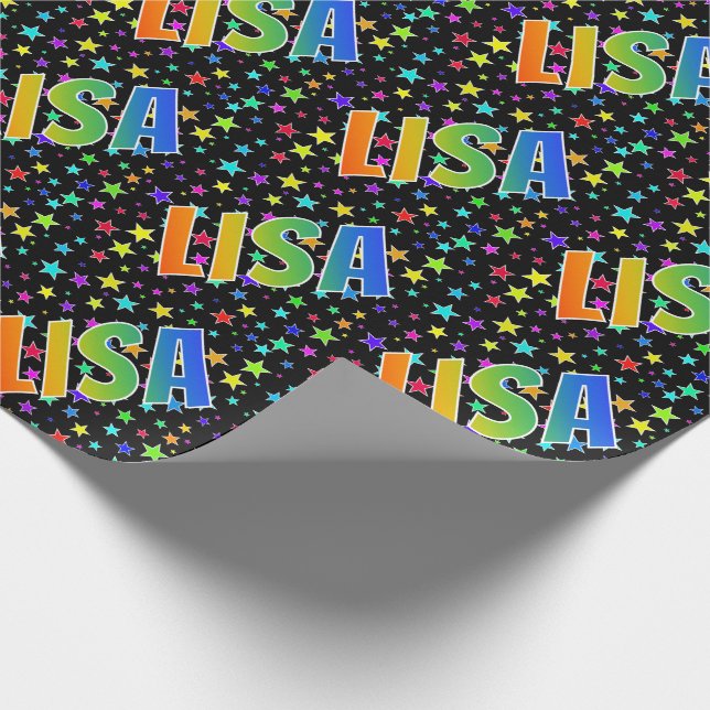 Papel De Presente Primeiro Nome "LISA" + Estrelas Arco-íris (Ponta)