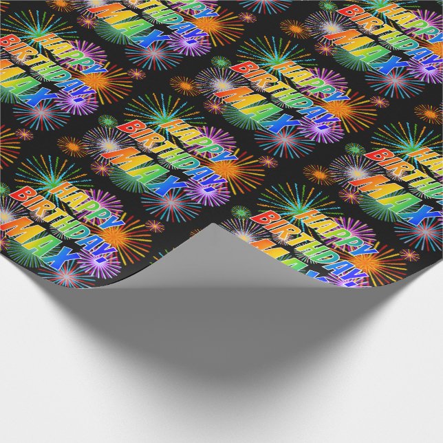 Papel De Presente Primeiro nome "MAX", Diversão "FELIZ ANIVERSÁRIO (Ponta)