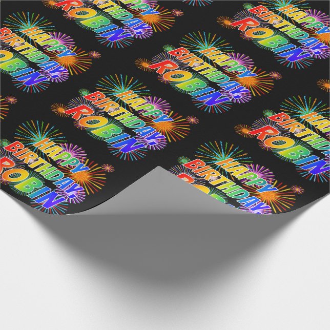 Papel De Presente Primeiro nome "ROBIN", Diversão "FELIZ ANIVERSÁRIO (Ponta)