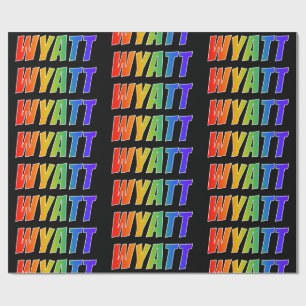 Papel De Presente Primeiro Nome "WYATT" Arco-íris; Divertido & Color