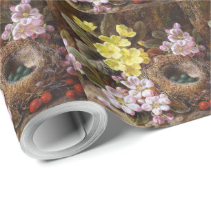 Papel De Presente Primroses do Flor da Maçã-Vintage e o Ninho do P