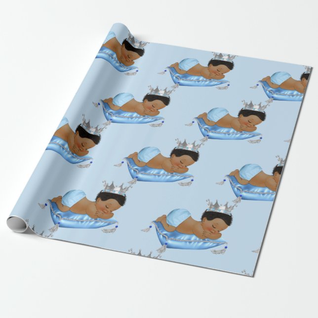 Papel De Presente Prince Royal Baby Blue & Silver Travesseiro Boy (Desenrolado)