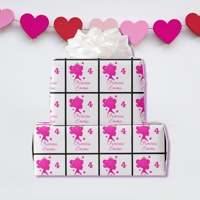 Papel De Presente Princesa Adicione Nome da Menina Bonito Rosa e Bra (Criador carregado)