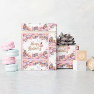 Papel De Presente Princesa Celebração de Aniversário Watercolor