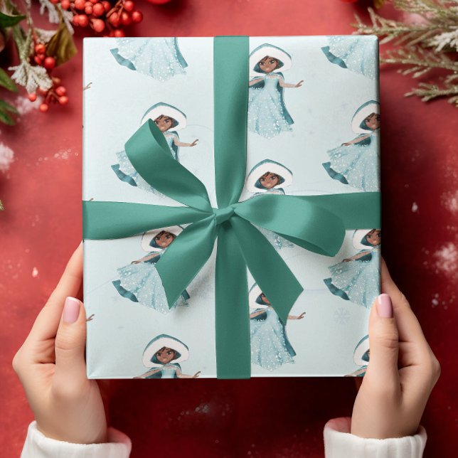 Papel De Presente Princesa de Natal Flocos de Neve Meninas Azul (Criador carregado)