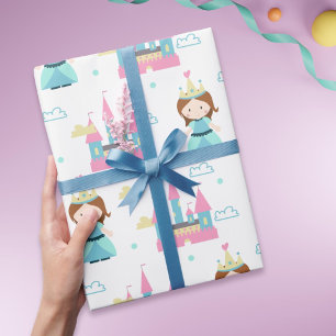 Papel De Presente Princesa e Castelo Rosa e Azul