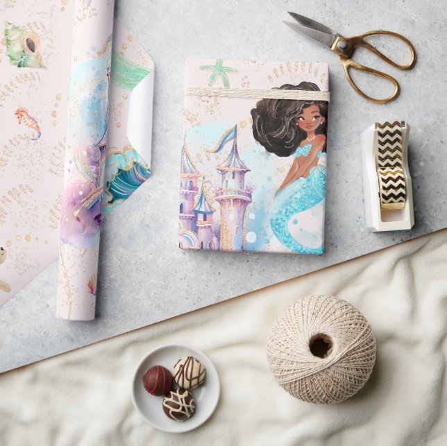 Papel De Presente Princesa Mermaida Negra | Sob o Mar (Artesanato)