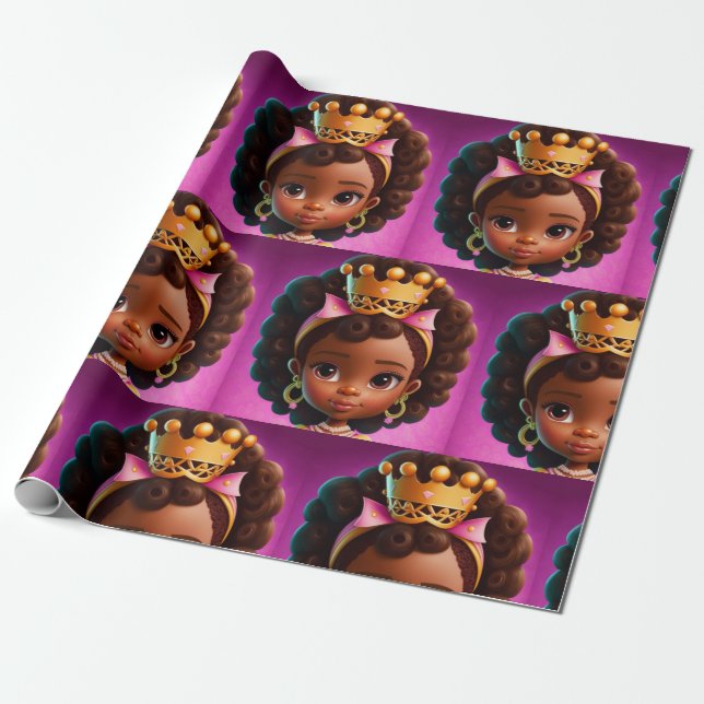 Papel De Presente Princesa Negra, Menina Negra, Royalties (Desenrolado)