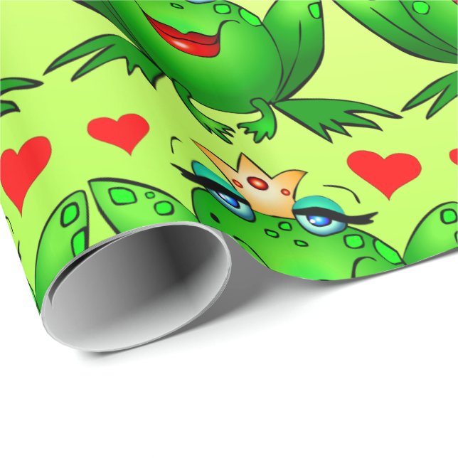 Papel De Presente Princesa Sapo Corações Verde Alegre (Ponta do rolo)