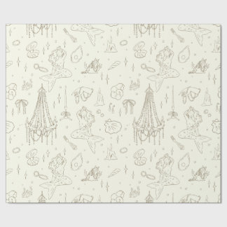 Papel De Presente Princesa Sereia Fantasia Oceânica Padrão Toile Beg